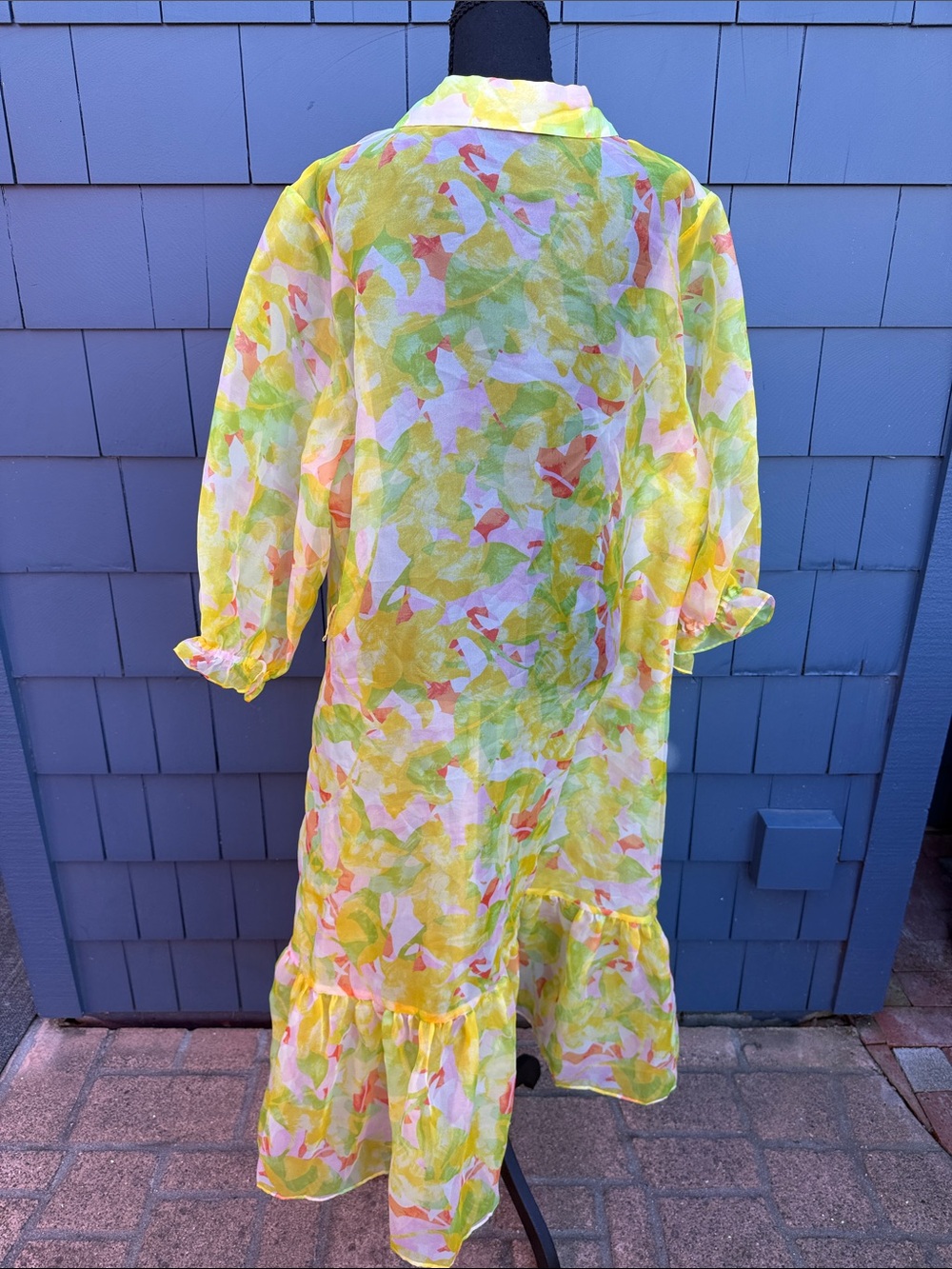 C Wonder 2X Christian Soriano Yellow & Pastel Floral Button-Front Dress sheer - Picture 7 of 12
